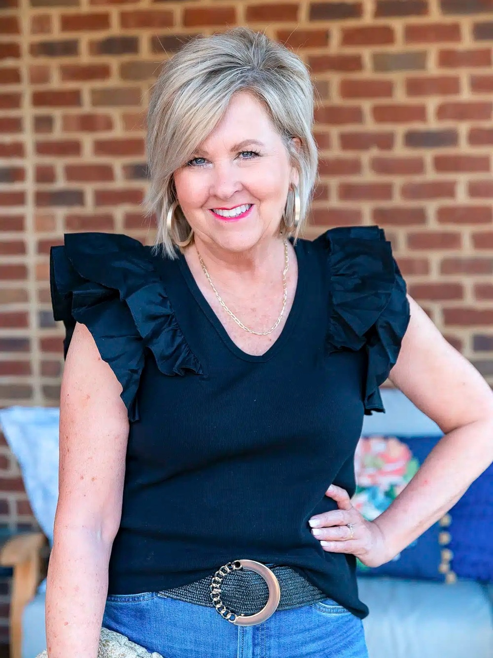 Chico's Black Ruffle Shoulder V-Neck Blouse XL